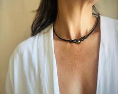 Minimalist Black Macrame Choker. Delicate Necklace with Gemstones- Summer Boho Jewelry  This choker is an unique and original jewel, it has been woden with high quality waxed polyester thread. It is a resistant and durable necklace. * *  Most of the gemstones are personally selected in a small local shops. ** Choker lengths are usually correct for everyone, however don't hesitate to let me know if you think you need a different size. You can contact me if you have questions or want any modificat Minimalist Macrame, Macrame Choker, Black Macrame, Black Minimalist, Local Shops, Summer Boho, Jewelry Birthday, Macrame Necklace, Birthday Jewelry Gift