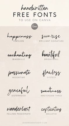 the handwritten font styles for use on canvas