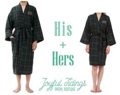 "Our classic plaid robes make the perfect gift for any couple. Personalize these to your heart's content by adding beautifully embroidered monograms, names, or dates to the robes. We offer a wide range of robe colors, embroidery thread colors, and fonts, so the possibilities are endless! Cozy up in plaid! Made with 65% cotton and 35% polyester, our plaid robes will keep you nice and comfy while lounging around the house or while getting ready for your day. They are lightweight and breathable, ye Wedding Present, Embroidered Monogram, Couples Gift, Women's Robe, Newlywed Gifts, Mens Plaid, Bridal Boutique, Gift Wedding, Womens Plaid