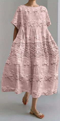 Printed Casual Dresses, Lace Print, Pink Maxi Dress, Fashion Mode, Lcd Screen, Vintage Lace, Cotton Linen, Floral Lace