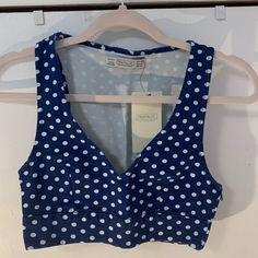 Blue And White Polka Dot Cropped Jeans Zara Top. Never Worn. New With Tags. Chic Blue Cotton Crop Top, Chic Blue Crop Top For Vacation, Zara Blue Fitted Crop Top, Chic Blue V-neck Crop Top, Trendy Blue Zara Crop Top, Blue V-neck Crop Top For Vacation, Blue Zara Casual Crop Top, Casual Blue Zara Crop Top, Knot Crop Top