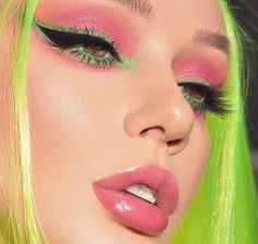 Makeup Verde, Rosa Make-up, Neon Makeup, Make Up Inspiration, Green Makeup