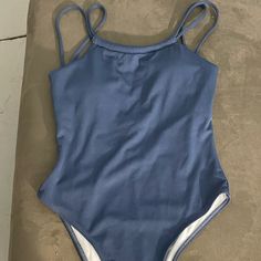 Blue Ribbed One Piece - Nwt Size S Casual Blue Bodysuit For Poolside, Casual Blue Bodysuit For Swimming, Casual Solid Color Bodysuit For Beach, Casual One-piece Swimwear In Solid Color, Blue Solid Color Bodysuit For Summer, Casual One-piece Solid Swimwear, Casual One-piece Solid Color Swimwear, Blue Solid Color Summer Bodysuit, Casual Solid Color One-piece Swimwear