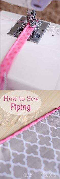 a sewing machine with the words how to sew piping on it's side