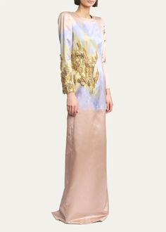 Dries Van Noten Dalista Paint Stroke Embellished Gown - Bergdorf Goodman Extravagant Gifts, Slim Style, Satin Gown