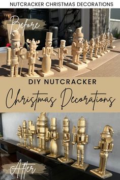 christmas decorations made out of wooden nutcrackers are on display