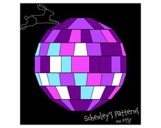 an image of a purple and blue ball with the words schwey patterns on it