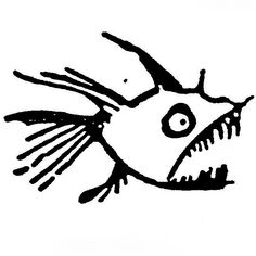 a black and white drawing of a fish