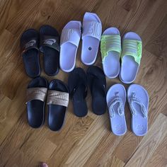 6 Pairs - 5 Nike - 1 Puma - 3 Of These Nike Pairs Have Never Been Worn Puma Flip Flops, Nike 1, Nike Yellow, Shoes Nike, Women's Nike, Women's Shoes Sandals, Yellow White, Nike Shoes, Nike Women