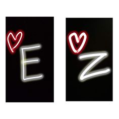 two pictures with the letters e and f in white neon lights next to each other