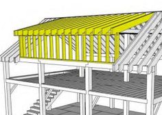 a drawing of a wooden structure with stairs