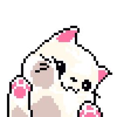 a cross stitch pattern of a white cat with pink spots on it's face