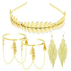 PRICES MAY VARY. Fashion jewelry: Package comes with 4Pcs Goddess accessories Set, 1pc leaf Branch Headband,1pair leaf dangle earrings,2pcs leaf tassels chain arm cuff.The exquisite collocation goddess costume accessory that will make you feel like a real Greek or Roman empress or princess. Comfortable to Wear: Each piece can be adjustable, fit for most people, you can enjoy the different levels of beauty.The jewelry are made of high quality Alloy, With vacuum plating on the surface. SUITABLE OC Grecian Goddess Costume, Roman Toga, Band Earrings, Upper Arm Cuff Bracelet, Upper Arm Cuff, Toga Party, Sister Bridesmaid, Arm Cuff Bracelet, Upper Arm Cuffs