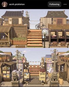 two screens showing different stages of building with stairs and steps leading up to the top