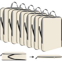 a set of six pieces of luggage sitting next to each other on a white background