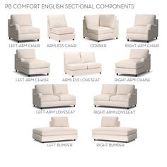 the different types of couches and loveseats are shown in this diagram below