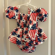 4th Of July Outfit Size 0-3m Never Worn 4th Of July Outfits, 4th Of July, One Piece, Fashion Outfits, Red, Blue, Clothes, Color