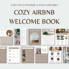 the cozy air bnb welcome book is displayed in front of a white background with brown accents