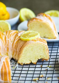 slices of lemon pound cake on cooling racks