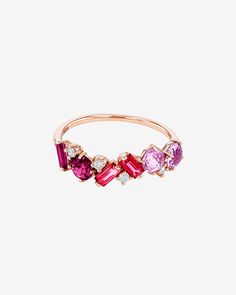 Kalan By Suzanne Kalan Amalfi Blend Red Ombre Half Band in 14k rose gold Colorful Gemstones, Diamond Top, Red Ombre, Pink Topaz, Ring Stand, Baguette Cut, Topaz Gemstone, Color Swatches, White Diamonds