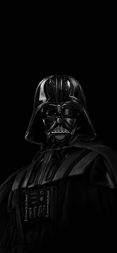 darth vader in black and white on a dark background