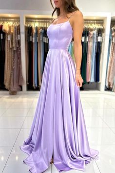 Chicloth Lilac Spaghetti-Straps Prom Dress A-Line Sleeveless Prom Dress Sleeveless, Lilac Bridesmaid, Lilac Bridesmaid Dresses, A Line Prom Dress, Bold Dresses, Prom Dresses With Pockets, Prom Dresses Sleeveless, Backless Prom Dresses, A Line Prom Dresses