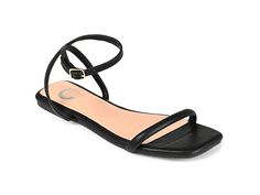 Journee Collection Veena - Women's Sandals : Black : Add a sophisticated touch to your look by wearing the super comfy and chic Journee Collection Veena Sandals. Faux leather upper and lining. Padded footbed for superior comfort. Sleek strappy design. Flats with an open square toe. Adjustable ankle strap with buckle closure. Polyurethane outsole. Imported. Measurements: Heel height: ½ inch. Weight of footwear is based on a single item, not a pair. Sleek Sandals With Adjustable Strap, Chic Open Toe Sandals With Strap Closure, Chic Ankle Strap Sandals With Strap Closure, Journee Collection, Sandals Black, Women's Sandals, Black Sandals, Ankle Strap, Womens Sandals