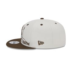 The Caddyshack 9FIFTY Snapback features an embroidered Bush Wood Country Club logo at the front panels with a Caddyshack wordmark at the right-wear side, snapback closure at the rear, and gray undervisor. Casual White Hat With Flat Crown, White Adjustable Baseball Cap With Flat Crown, Adjustable White Baseball Cap With Flat Crown, White Snapback Hat For Streetwear With Flat Crown, White Flat Crown Baseball Cap For Streetwear, White Casual Fitted Hat With Flat Crown, Casual White Fitted Hat With Flat Crown, White Adjustable Snapback Hat With Flat Crown, Country Club Logo