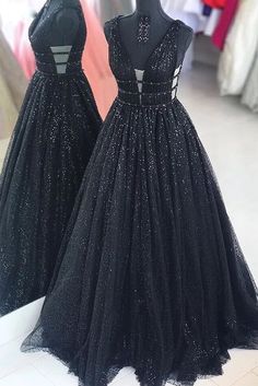 Black Sparkly V-neck For Mal Prom Dresses Pretty Princess Dresses For Teens Prom Dresses Long Cheap, Ball Gown Black, Sparkly Ball Gown, Evening Wear Dresses, Cheap Formal Dresses, Long Sequin Dress, Prom Dresses Elegant, Formal Ball Gown, V Neck Prom Dresses