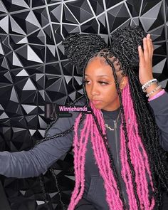 Waist Length Soft Locs, Colorful Faux Locs, Pink And Black Locs, Locs Styles Short, Colored Faux Locs, Short Two Strand Twist, Pink Faux Locs, Long Soft Locs, Butterfly Locs Hairstyles