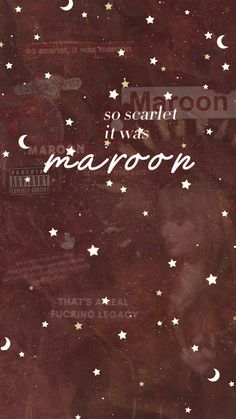 the words are written in white stars and moon shapes on a brown background with red hues