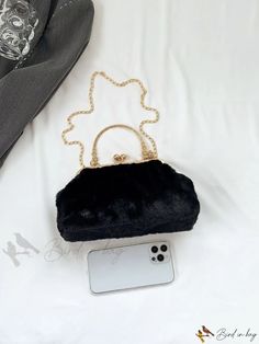 Bird in Bag - Minimalistic Style Plush Material Elegant Evening Bags For Winter, Elegant Winter Evening Bags, Black Bags With Plush Lining For Everyday Use, Elegant Rectangular Faux Fur Bag, Winter Black Faux Fur Shoulder Bag, Dome Bag, Chain Pattern, Minimalistic Style, Bag Bag