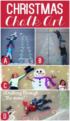 the christmas chalk art book is shown with pictures of children making snowmen and trees