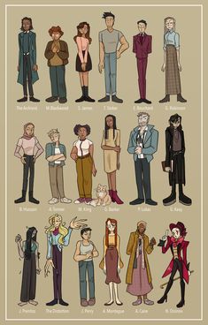 an image of cartoon characters from the past to present in their own style and colors