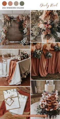 the wedding color scheme is peach and brown