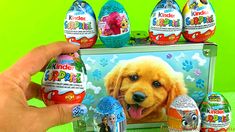 a hand is holding an easter basket with dogs and eggs in it on a green background