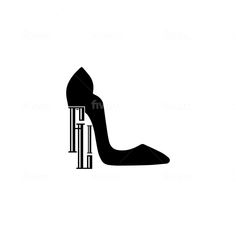 a black and white silhouette of a high heeled shoe with stairs on it's side