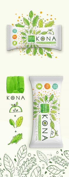 the packaging design for kona's natural toothpaste is designed to look like leaves