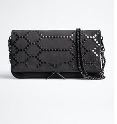 Clutch Outfit, Kate Bags, Studded Handbag, Gray Accessories, Studded Clutch, Modern Bag, Suede Purse, Suede Clutch, Studded Bag