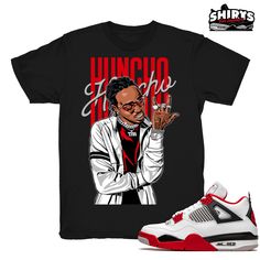 "Air Jordan 4 shirts to match the Retro Jordan 4 Fire Red Holiday 2020 sneaker release. \"Huncho Flex\" - Shirt Design by Shirts4Sneakers. * Please note that the sneaker DOES NOT come with the t-shirt. [The sneaker is only intended to show the sneaker match] * Please allow 4-5 business days for handling time. * 5.4oz - 100% Pre Shrunk Cotton - Gildan Tee * All shirts are made to order with high-quality direct to garment print. * For sizing please refer to our sizing chart. * Colors may have a sl Retro Jordan 4, Air Jordan 4 Fire Red, Jordan 4 Fire Red, Red Confetti, Jordan 4 Black, Rainbow Confetti, Retro 4, Sneaker Release, Crafting Materials