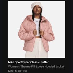 Nike Classic Puffer In Pink, Size M. Only Tried On Once, Never Worn Out. Jordan Sweatshirt, Gingham Jacket, Nike Track Jacket, Nike Acg Jacket, Nike Pro Combat, Nike Classic, Red Blazer, Nike Pink, Henley Shirts