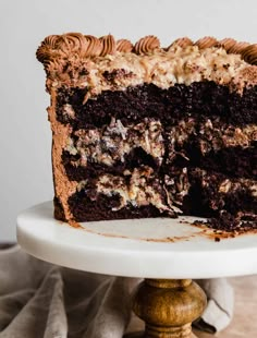 a close up of a slice of cake on a plate