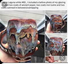 a hand holding a coffee mug that has been made to look like it is melting