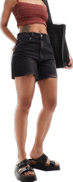 Black Knee-length Jean Shorts For Summer, Edgy Black Jean Shorts, Trendy Black Knee-length Jean Shorts, Black Jean Shorts For Summer, Edgy Jean Shorts With Built-in Shorts, Casual Black Shorts With Frayed Hem, Casual Black Cutoff Jean Shorts, Black Cutoff Jean Shorts Casual, Edgy Washed Black Shorts With Frayed Hem