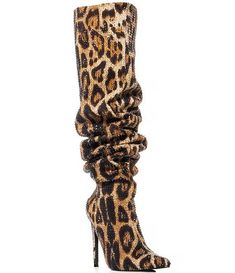 Azalea Wang Adventurous Leopard Print Slouch Boots | Dillard's Boots Outfit Black Women, Classy Footwear, Fur Boots Outfit, Outfit Black Women, Black Boots Outfit, Laundry Design, Slouch Boots, Girl Boots, Azalea Wang