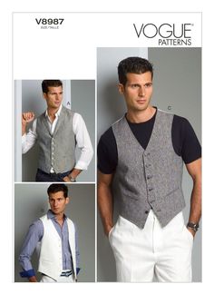 men's vests, shirts and pants sewing pattern from the v3887