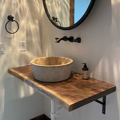 a bathroom sink sitting under a mirror next to a faucet