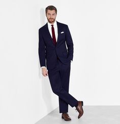 Don't let this understated outfit fool you. Its rich texture and vivid color make a bold statement. Winter Wedding Suit, Mens Suit Colors, Business Casual Sweater, Man Dress Design, Suit Colors, Mens Fashion Suits Casual, Dress Shoes Heels, Formal Tuxedo, Mens Fashion Business Casual