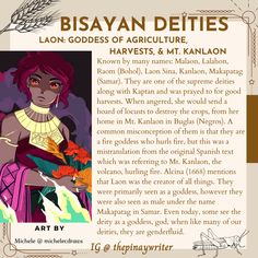 an image of a woman with flowers in her hand and the words, bisayan deities