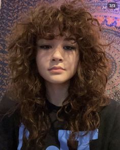 Scene Haircuts Curly, 80s Curly Bangs, 80s Shag Haircut Curly, Shorter Haircuts For Curly Hair, Wavy Hair Lots Of Layers, Curly Hair Shags, Goth Haircut Curly, Curly Rockstar Haircut, Curly Shag With Bangs Round Faces